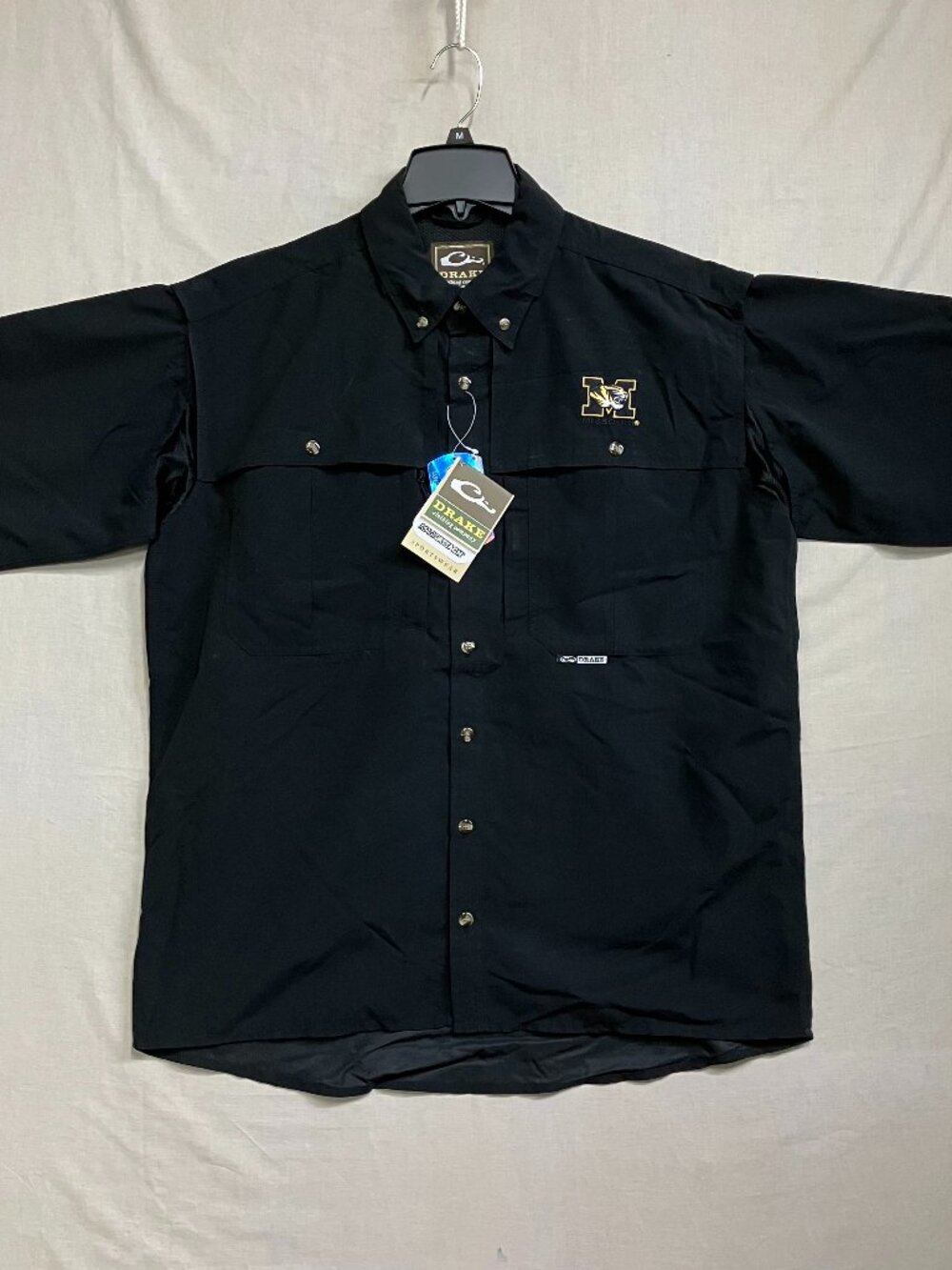 Drake Missouri Tigers Fishing Shirt Men's M Black Button Up Short Sleeve